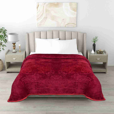 Convalexa Floral Single Mink Blanket for  Heavy Winter(Microfiber, Maroon)