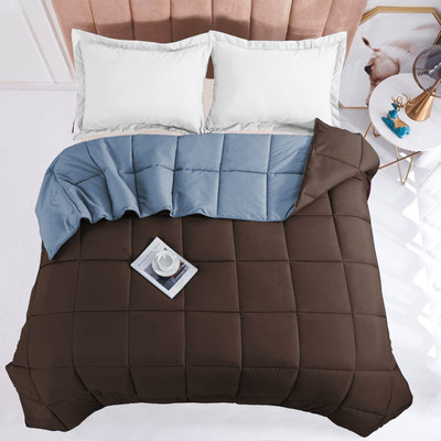 Floating Dreams Solid, Self Design Single Comforter for  AC Room(Microfiber, Blue, Brown)