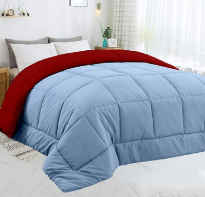 Bhumi Impex Solid Double Comforter for  Mild Winter(Microfiber, Red and Light Blue)