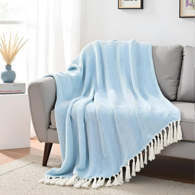 weavers hut Floral Single Throw for  AC Room(Cotton, AQUA & WHITE)