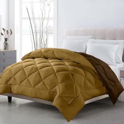 COZYEXPORTS Solid King Quilt for  Heavy Winter(Poly Cotton, Coffee & Mustred)