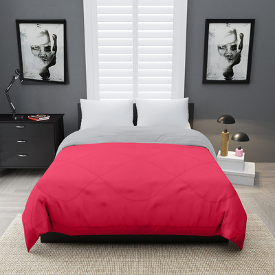CRAZY WORLD Solid Double Comforter for  Mild Winter(Microfiber, Pink & Grey)