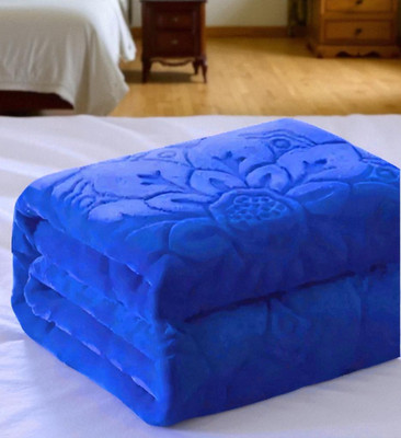 Changers Floral Double Mink Blanket for  Heavy Winter(Polyester, Blue)