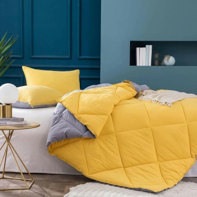 Dream Homme Solid Single AC Blanket for  AC Room(Microfiber, Yellow & Grey)