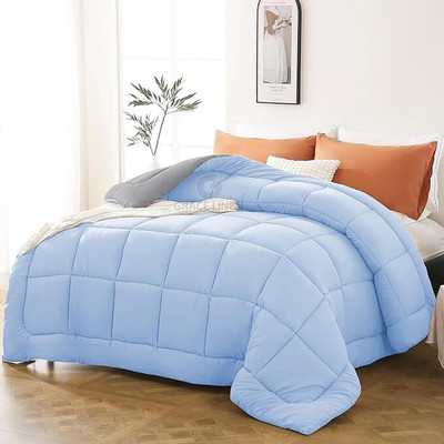 Relaxfeel Solid Single Comforter for  Heavy Winter(Poly Cotton, SkyBlue&Grey)
