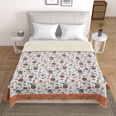 JOPLIN Printed Double Dohar for  AC Room(Cotton, Light Blue)