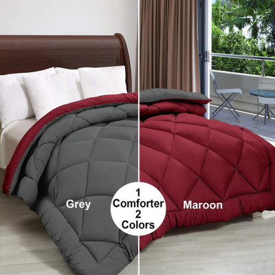 Comfowell Solid Double Comforter for  Heavy Winter(Microfiber, mahroon and grey)