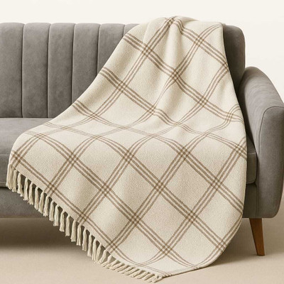 Boko Earth Geometric Single Throw for  Mild Winter(Cotton, Cream)