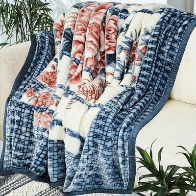 Comfowell Printed Double Mink Blanket for  Heavy Winter(Polyester, Blue White Shade)