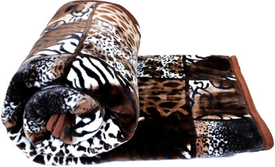 Swikon star Self Design Double Mink Blanket for  Heavy Winter(Polyester, Brown, White)