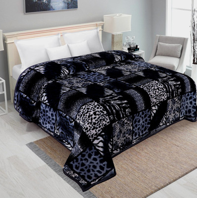 Swikon star Self Design Double Mink Blanket for  Heavy Winter(Polyester, Grey, White)