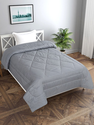 OjasDecor Solid Single Comforter for  AC Room(Poly Cotton, Grey)