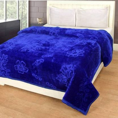 SIMAM Self Design Double Mink Blanket for  Mild Winter(Microfiber, Blue)