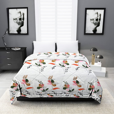 Home Stylish Floral Double Comforter for  AC Room(Microfiber, White Flower)
