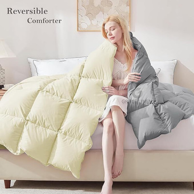 Sai Store Solid Single Comforter for  Heavy Winter(Poly Cotton, Cream&Grey)