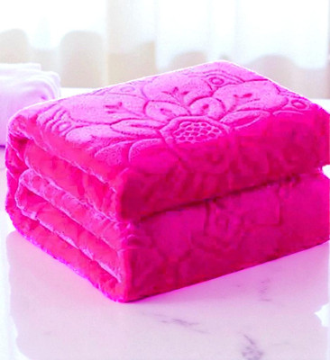 GKM Self Design Double Mink Blanket for  Mild Winter(Microfiber, Pink)