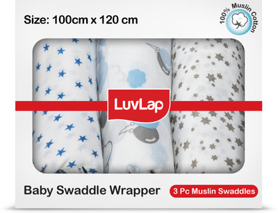 LuvLap Printed Single Swaddling Baby Blanket for  AC Room(Muslin, Multicolor 4)