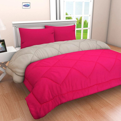 COZYEXPORTS Solid Double Comforter for  Heavy Winter(Microfiber, Queen Pink, Silver)