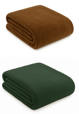 Neekshaa Solid Single Fleece Blanket for  Mild Winter(Polyester, Brown, Green)