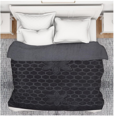 TUNDWAL'S Floral Single Mink Blanket for  Mild Winter(Microfiber, Grey)