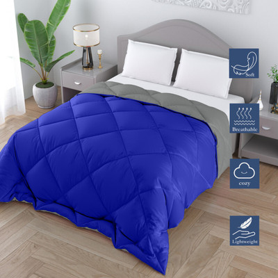 DORISTYLE Solid Single Quilt for  Heavy Winter(Poly Cotton, Blue & Grey)