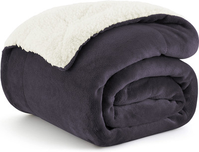 Cloth Fusion Solid Double Sherpa Blanket for  Heavy Winter(Microfiber, PLUM&WHITE)