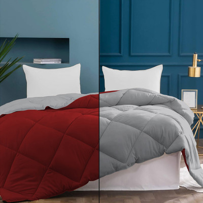 MeckHome Culture Solid Single Comforter for  Heavy Winter(Microfiber, Silver/Burgudy)