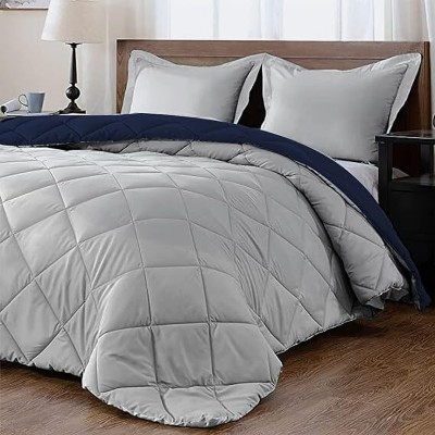 Oxinexx Solid Single Comforter for  Mild Winter(Poly Cotton, Navy Blue & Grey)
