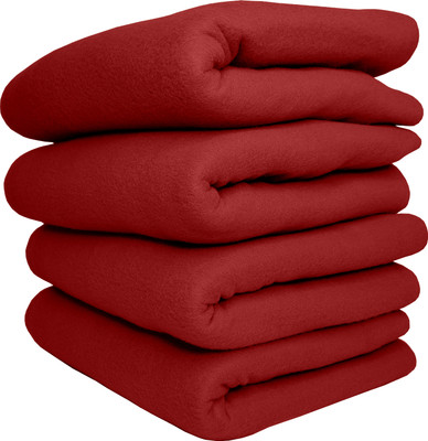 HOMIEE Solid Double Fleece Blanket for  AC Room(Polyester, 4 Red)