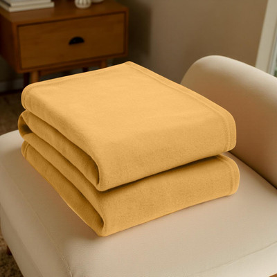 Home Stylish Solid Single Fleece Blanket for  Mild Winter(Polyester, Gold)