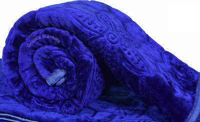 SIMAM Self Design Double Mink Blanket for  Mild Winter(Microfiber, Blue)