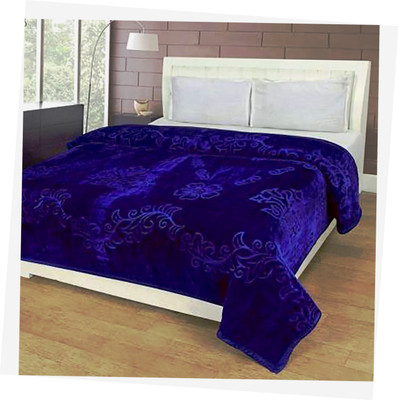 Changers Self Design Double Mink Blanket for  Heavy Winter(Microfiber, Blue)