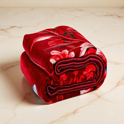 Changers Floral Double Mink Blanket for  Heavy Winter(Polyester, Red, White)