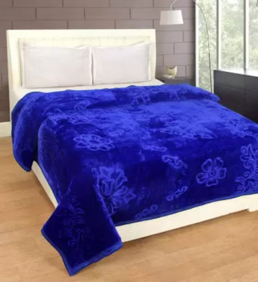 ACZO FEEL Floral Double Mink Blanket for  Heavy Winter(Microfiber, Blue)
