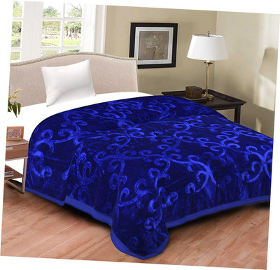 GKM Self Design Single Mink Blanket for  Heavy Winter(Microfiber, Blue)