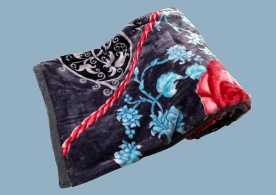Rajasthan Hnadloom Floral Single Mink Blanket for  Mild Winter(Microfiber, Blue)