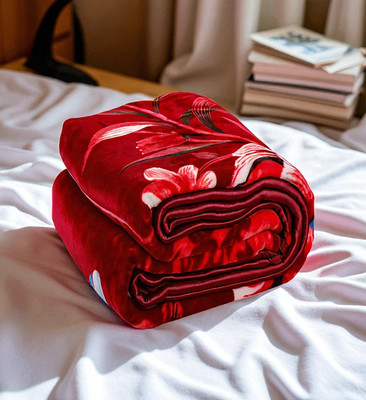 Changers Floral Double Mink Blanket for  Mild Winter(Microfiber, Red, White)