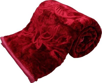 MFI Solid Double Mink Blanket for  Mild Winter(Woollen Blend, Maroon)