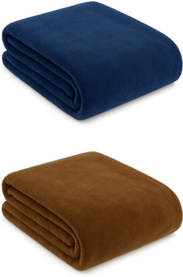 Neekshaa Solid Single Fleece Blanket for  Mild Winter(Polyester, Blue, Brown)