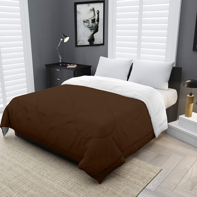 CRAZY WORLD Solid Double Comforter for  Mild Winter(Microfiber, Brown & White)