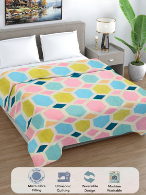 Fabinaliv Geometric Double Comforter for  AC Room(Poly Cotton, Cream)
