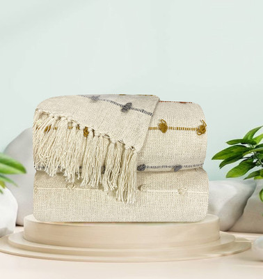 SAJAVAT HOME Striped Single Throw for  AC Room(Cotton, Beige)