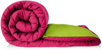 NK Handlooms Solid King Quilt for  Heavy Winter(Poly Cotton, Pink & Parrot Green)