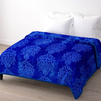 COZYEXPORTS Floral Double Mink Blanket for  Heavy Winter(Microfiber, Blue)