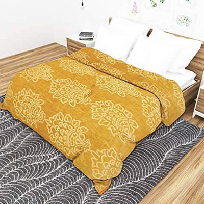MFI Floral Single Mink Blanket for  Heavy Winter(Microfiber, Gold)