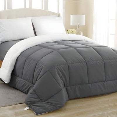 Texlux Solid Double Duvet for  Heavy Winter(Poly Cotton, Grey, White)