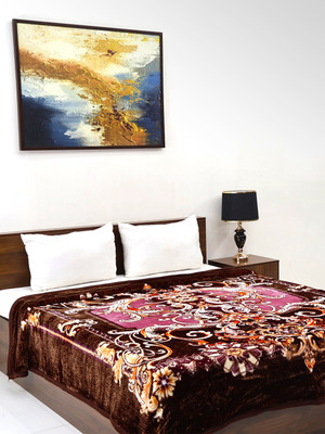 Signature Floral Double Mink Blanket for  Mild Winter(Polyester, Brown)