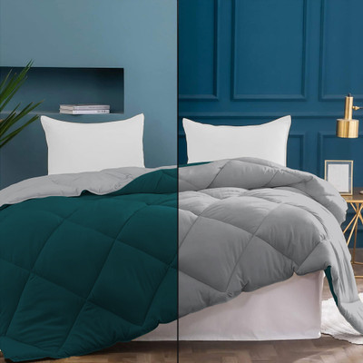 MeckHome Culture Solid Double Comforter for  Heavy Winter(Microfiber, Silver/Teal)