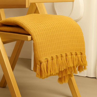 Being Handloom Cotton 1 Seater Sofa Checkered Cover(Pack of 1 Mustard Yellow)