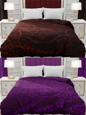 SPANGLE Self Design Double AC Blanket for  AC Room(Microfiber, Brown, Purple)
